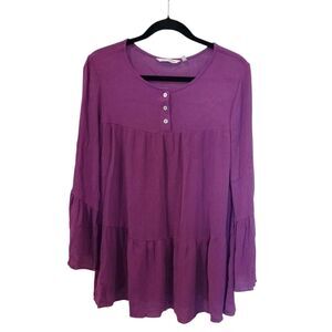 Soft Surroundings Medium Purple Flare Long Sleeve Tunic Crinkled Rayon 44" Euc